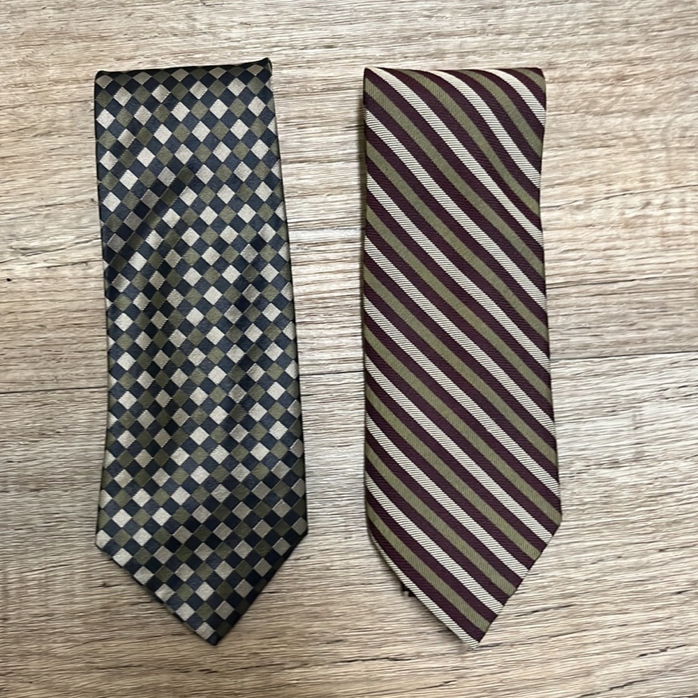 J. Crew Necktie Silk Black and Shimmery Tan & Hunter Green Checkered Pattern